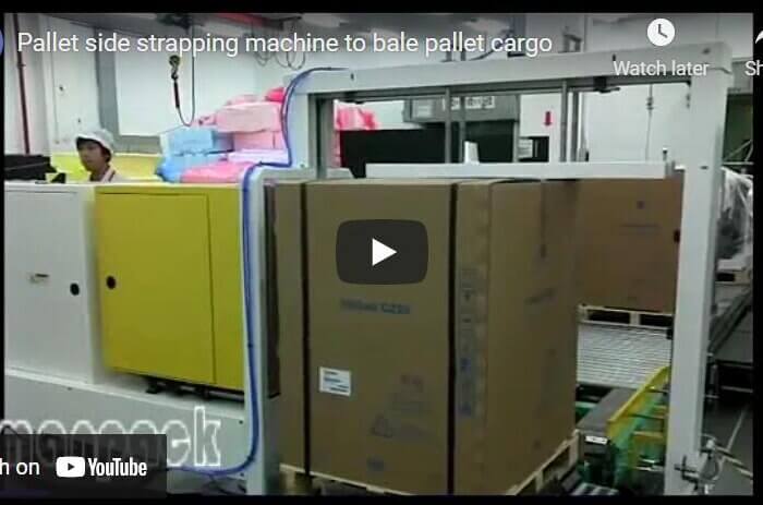 Pallet side strapping machine to bale pallet cargo