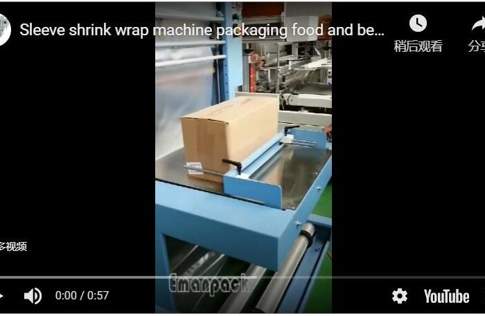 Sleeve shrink wrap machine packaging food and beverage in cardboard box or cartons