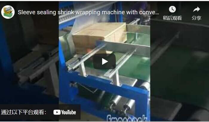 Sleeve sealing shrink wrapping machine with conveyor belt