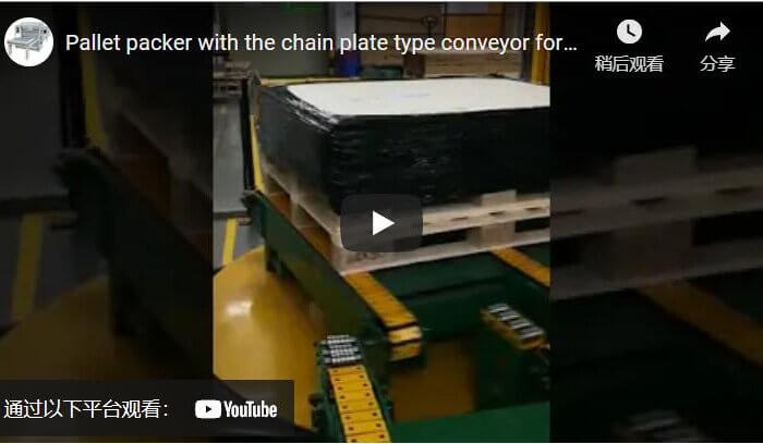 Pallet packer with the chain plate type conveyor for skid wrapping