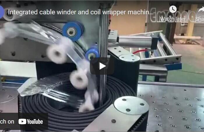 Integrated cable winder and coil wrapper machine making cable coils