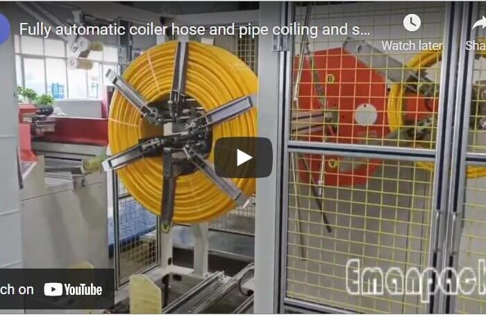 Fully automatic coiler hose and pipe coiling and strapping machine